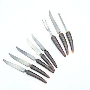 Crown Crest Carving Set-5 Steak Knives-Bakelite Handle-Sheffield England